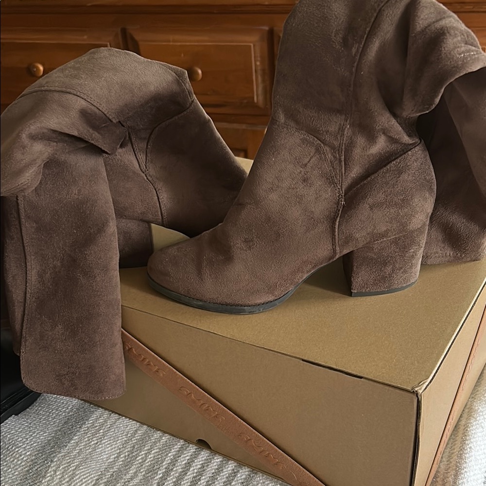 Call It Spring Brown Heeled Boots long boots with side zipper